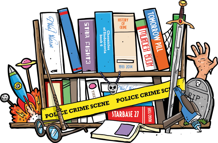 A great illustration of the Jeff 'n' Joys Quality Books genres, Crime, Horror Science Fiction